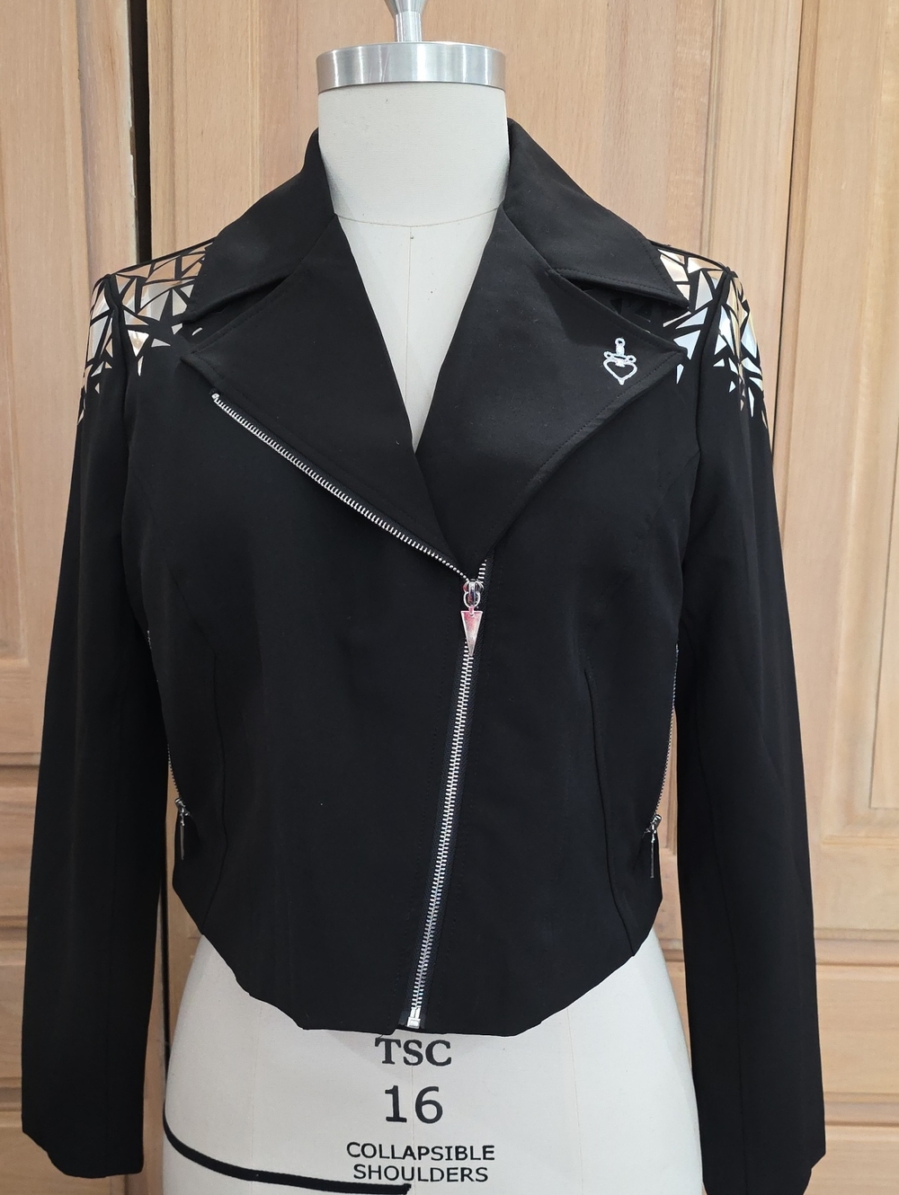 Disney Evil Queen,  Black Moto Jacket with Geometric Shoulder Cutouts